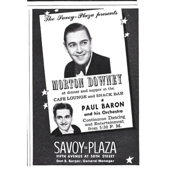 Morton Downey Savoy Plaza New York City Baron Orchestra 1940s Vintage Print Ad - Picture 1 of 4